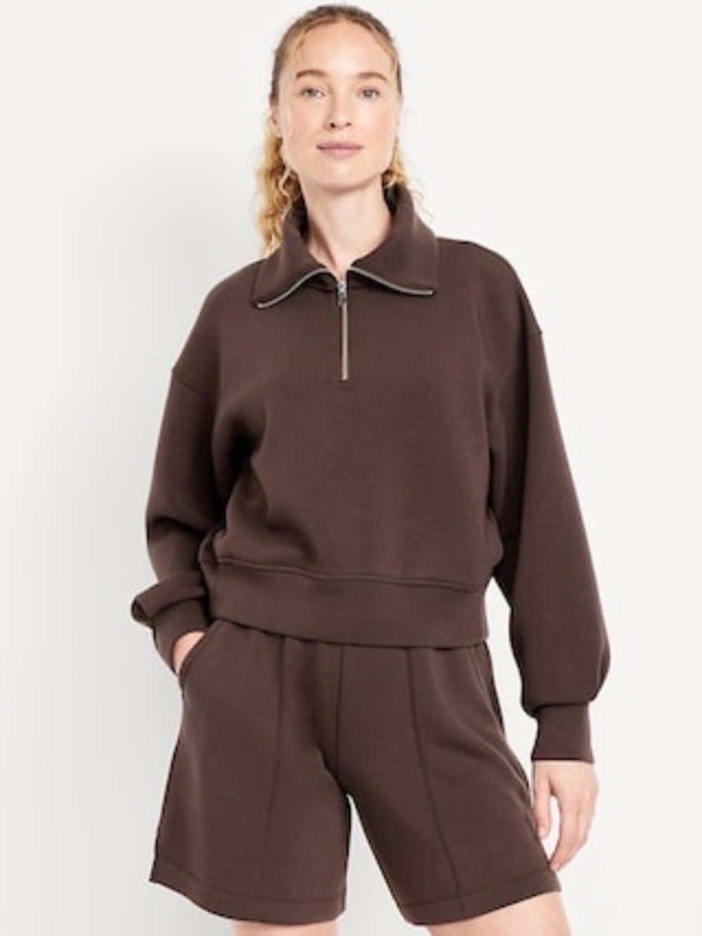 Old Navy: Chocolate Brown Medium Bounce Fleece Half-Zip Pullover Sweatshirt